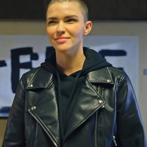 1up Ruby Rose Black Biker Leather Jacket