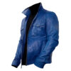 Men's Blazer Style Real Blue Leather Jacket