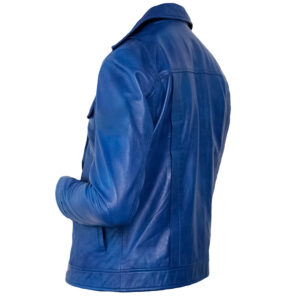 Men's Blazer Style Real Blue Leather Jacket
