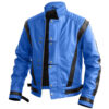 Men's Black Stripes Genuine Blue Leather Jacket