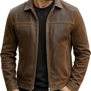 Alternative view of Mens Cafe Racer Zipper Leather Jacket