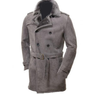 Mens Grey Faux Fur Leather Winter Coat