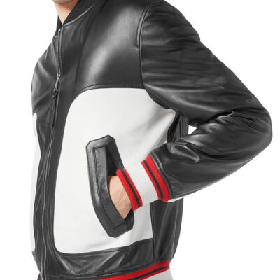 Mens Vintage Black White Bomber Leather Jacket