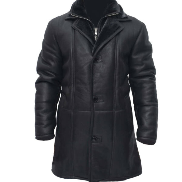 Mens Winter Warm Sheepskin Leather Coat