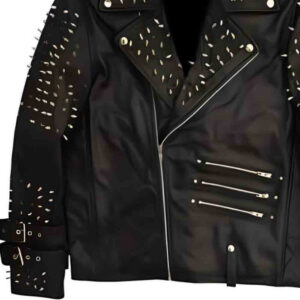 Mens Vintage Stud Stylish Black Leather Biker Jacket