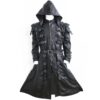 Genuine Leather Black Hooded Trench Coat