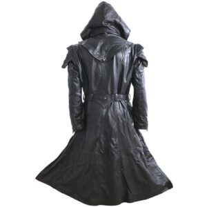 Genuine Leather Black Hooded Trench Coat
