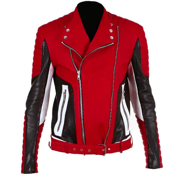 Mens Red White Cafe Racer Leather Jacket