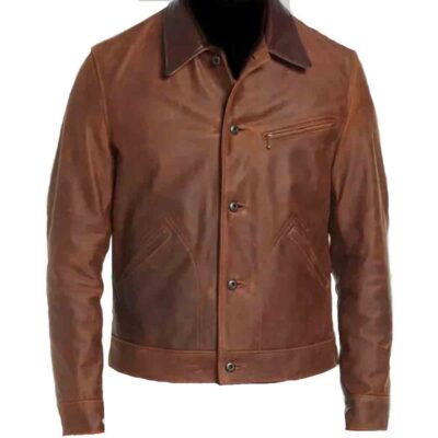 Mens In Moto Style Biker Brown Leather Jacket