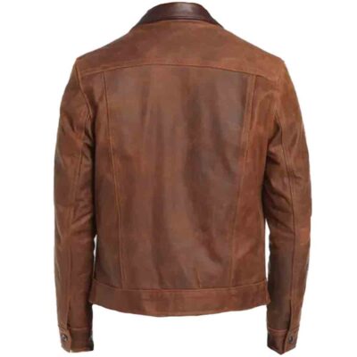 Mens In Moto Style Biker Brown Leather Jacket