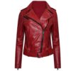 Women's Vintage Cafe Racer Stylish Red Leather Jacket