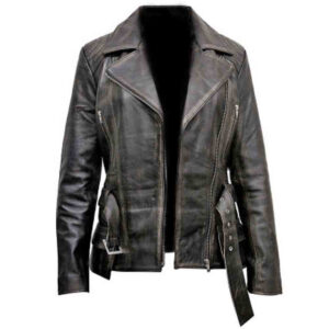 Womens Real Leather Distressed Jacket