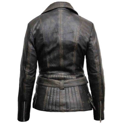 Womens Real Leather Distressed Jacket