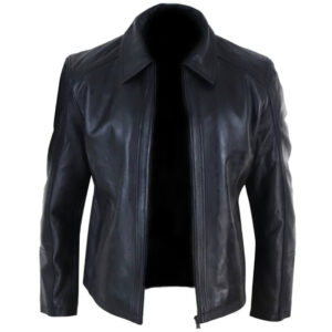 Mens Zipped Classic Black Leather Jacket