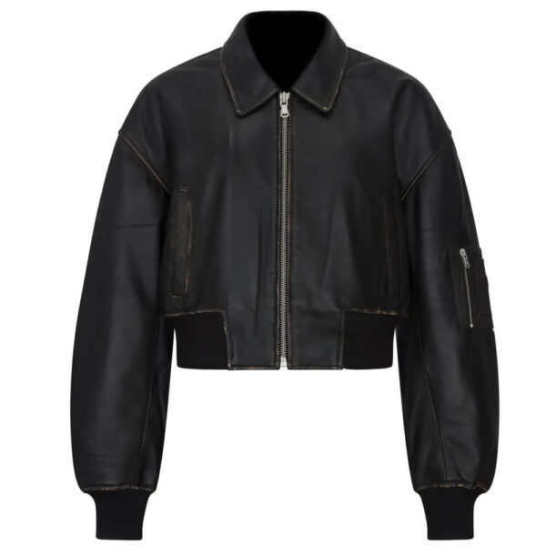 Womens Bomber Leather Cropped Jacket