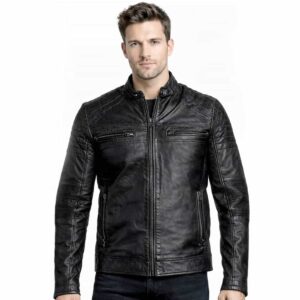 Mens Biker Style Black & Brown Leather Jacket Easy Rider