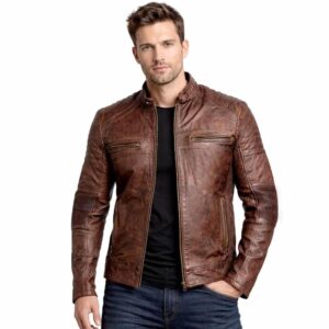 Mens Biker Style Black & Brown Leather Jacket Easy Rider