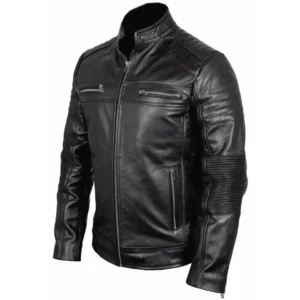mens black jacket new cafe racer biker style wear
