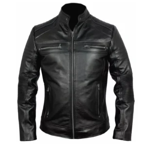 mens black leather jacket new cafe racer biker style wear