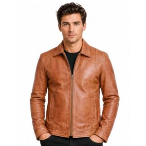Men's Casual Zipper Biker Leather Brown Leather Slim fit New Jacket (1)