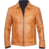Mens Motorcycle Zipper Tan BrownStyle Jacket