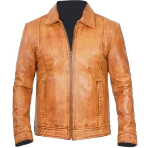 Mens Motorcycle Zipper Tan BrownStyle Jacket