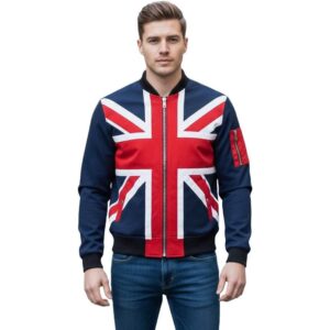 Men’s Vintage Biker Union Jack Bomber Cotton Jacket Cafe Racer Motorcycle British Flag Style Fashion Coat UK Motorcycle Jacket