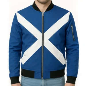 Scotland Flag Bomber Blue Cotton St. Andrew’s Cross Jacket