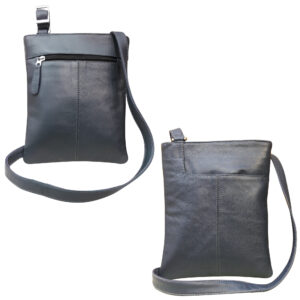 Blue Leather Cross Body Messenger Bag with Adjustable Strap