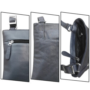 Blue Leather Cross Body Messenger Bag with Adjustable Strap