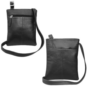 Black Leather Cross Body Messenger Bag for Men & Women
