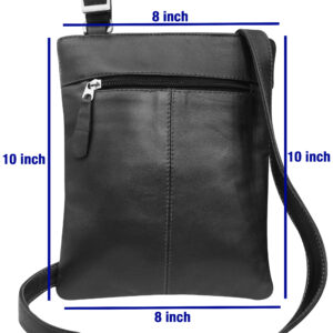 Black Leather Cross Body Messenger Bag for Men & Women