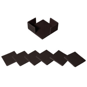 Brown Elegant Table Coasters Set with Holder – 6pcs