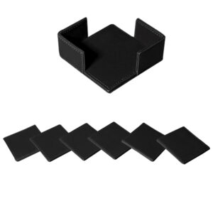 Black Square Tea Coasters Set of 6 with Holder
