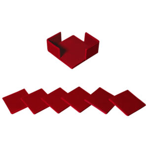 Red Classic Square Drink Coasters – Set of 6 with Holder