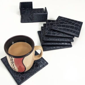 Crocodile Pattern Leather Coasters Set of 6 with Holder