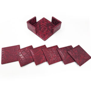 Maroon Square Crocodile Texture Drink Coasters Set of 6