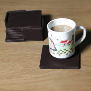 Brown Elegant Table Coasters Set with Holder – 6pcs