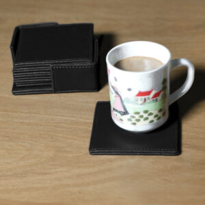 Black Square Tea Coasters Set of 6 with Holder