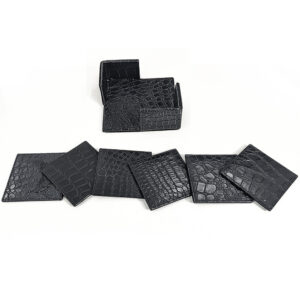Crocodile Pattern Leather Coasters Set of 6 with Holder