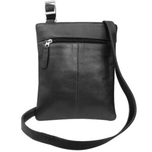 Black Leather Cross Body Messenger Bag for Men & Women