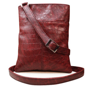 Crocodile Maroon Leather Cross Body Messenger Bag – Luxury