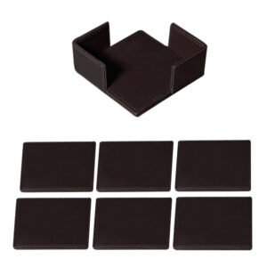 Brown Elegant Table Coasters Set with Holder – 6pcs