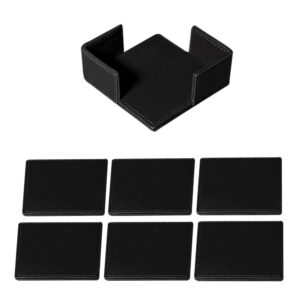 Black Square Tea Coasters Set of 6 with Holder