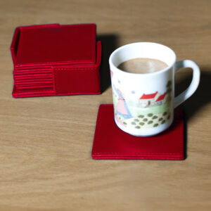 Red Classic Square Drink Coasters – Set of 6 with Holder