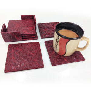 Maroon Square Crocodile Texture Drink Coasters Set of 6