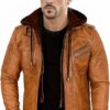 Men's Bomber Sheep Leather American Hoodie Jacket