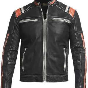 Alternative view of Men's Vintage Leather Retro 3 Cafe Racer Biker Jacket