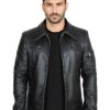 Men's Black Slim Fit Brown Retro Leather Jacket