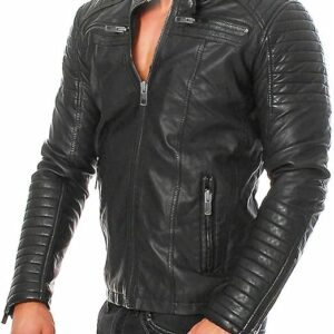 Alternative view of Men's Black Vintage Café Racer Quilted Leather Jacket
